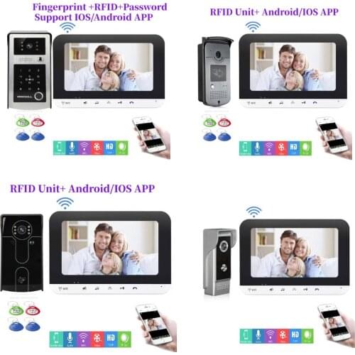 7 inch Wifi Wireless Video Door Phone Doorbell Intercom System with Wired Fingerprint RFID AHD 1080P Door Access Control System