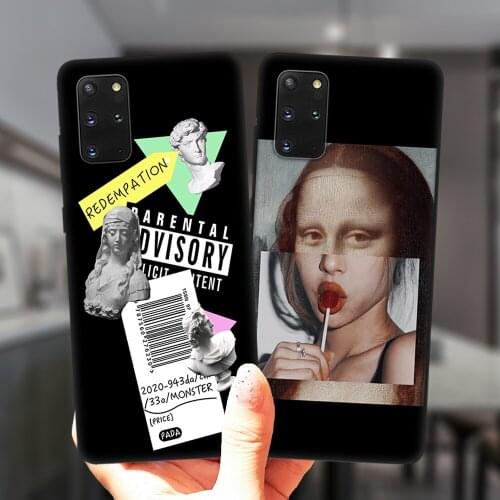 Mona Lisa David Statue Abstract Art Phone Case For Samsung S20 FE Ultra S8 S9 S10 Plus S10E S20Plus Lite Black Silicone Cover