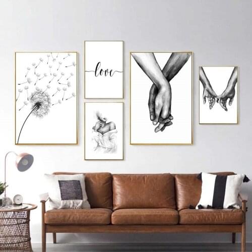 Black White Romantic Hand In Hand Canvas Painting Fashion Love Quotes Posters and Prints Wall Art Picture Living Room Home Decor