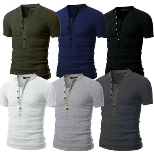 Mens Slim Fit V Neck Short Sleeve Muscle Tee T-shirt Casual Tops Henley T Shirts Solid Summer Tops Tee