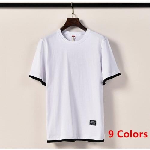 Mens Solid Color O Collared T Shirt 2021 Summer Black White Fake Two Short Sleeve Fashion Cotton Oversized Mens T Shirts 5XL