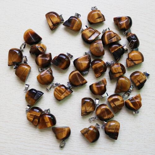 Free Shipping High Quality 12Pcs Wholesale Natural Tigerite Eye Stone Engraving Skull Skeleton Pendant For Jewelry Making
