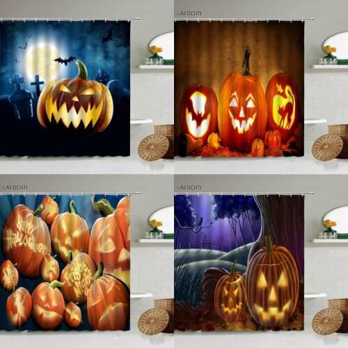 Halloween Shower Curtain Pumpkin Horror Forest Night View Bathroom Accessories Decor With Hook Hanging Waterproof Cloth Screen