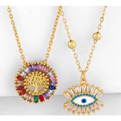 Tree Of Life Necklaces For Women Jewelry Choker Evil Eye Gold Color Chain Necklace Collier One Piece Joyas Mujer Korean Fashion