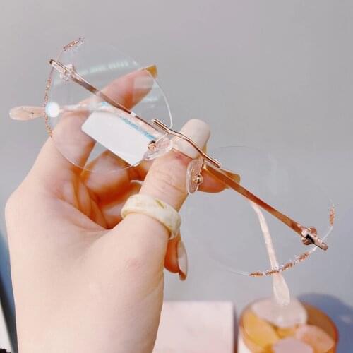 Oversized Rimless Reading Glasses Prescription Women High Clear Lenses Male Reader Eyeglasses Lady Presbyopic Diamond Eyewear