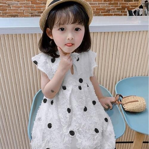 Summer Girl Princess Dress Bow Polka Dot Lace Floral Sweet sundress Short Sleeve Frock For Wedding Party Kid Children Clothes