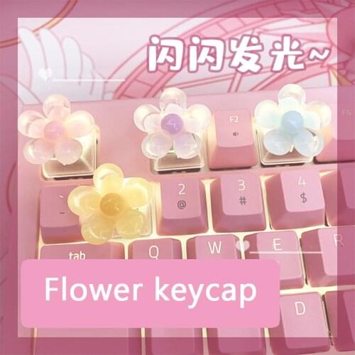 1pc Mechanical keyboard keycap transparent R4 MX Cross shaft personality keycap flower transparent pink cute girl keycap