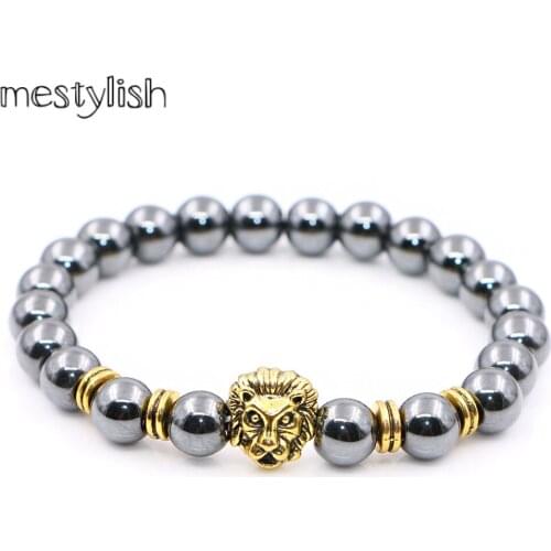 Mestylish Hematite Stone Lion Head Domineering Trendy MensBracelet Buddha Beads Bracelets Bangles Charm Natural Pulseras Hombre