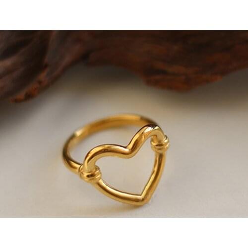 Fashion Gold Color Hollow Heart Shaped Ring for Women Lovers Simple Stainless Steel Jewelry Wedding Promise Ring Gift