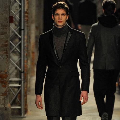 Mens coat mid-length 2020 autumn and winter new high-end runway sheepskin collar slim woolen coat trench coat