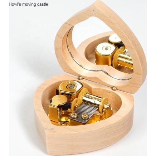 Lovely Heart Shape Music Box wood musicbox howl's moving castle