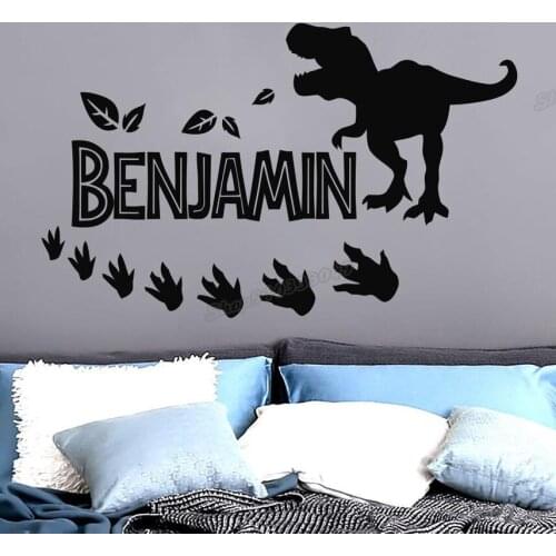 Dinosaur Wall Decals Boy Personalized Name Vinyl Wall Sticker Custom Name T-Rex Dino for Nursery Kids Bedroom Decor Mural C536