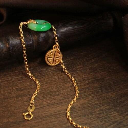 Natural Hetian jade Yuan Bao Bracelet Chinese retro palace style unique ancient gold craft charm womens brand jewelry