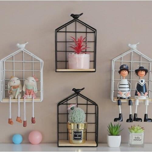 Nordic simple bird iron art grid shelf creative home living room decoration wall collection finishing frame