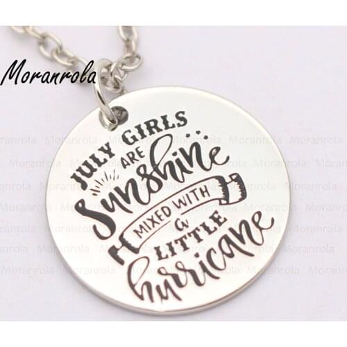 New arried"July Girls Are Sunshine Mixed With A Little Hurricane"Copper necklace Keychain,charm Birth Month Jewelry for her