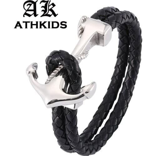 New Fashion Jewelry Anchor Bracelets Men Braided Leather Bracelet Rope Chain Bracelet Male Fashion wristband Hooks Gifts PD767