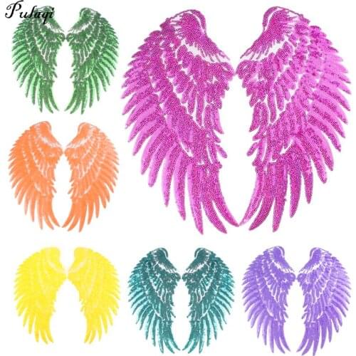 Wholesale Sequin Wing Iron On Patches For Clothes Colorful Wing Sequins Patch Sewing Accessories Sequins Applied To Clothing DIY