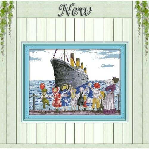 Sent ship out of the harbor decor paintings counted printed on canvas DMC 11CT 14CT kits Cross Stitch embroidery needlework Sets