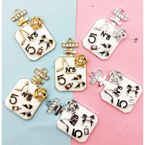 4pcs/pack Big Size Perfume Bottles Enamel Charms Gold Silver Color 40*23mm Pendants Jewelry Making Handmade Craft FX174