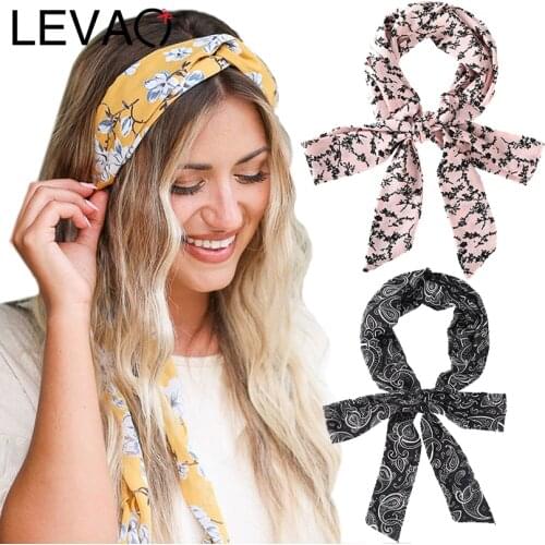 LEVAO Long Bow Headbands for Women 2021 Cross Knotted Headwrap New Spring Summer Head Bands Turban Floral Hairbands