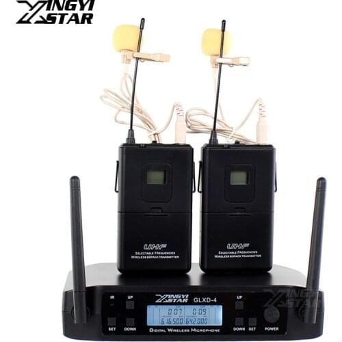 GLXD14 GLXD4 Professional True Diversity Dual Channel Karaoke UHF Wireless Lapel Lavalier Microphone System Receiver Transmitter