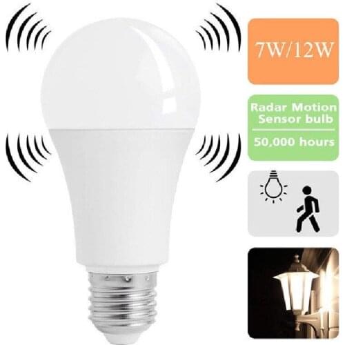 Radar Sensor Ambient PIR Motion Bulb LED Lamp 7W 12W Lights LED Bulb E27 White Lampada For Stair Hallway Night Light Pathway