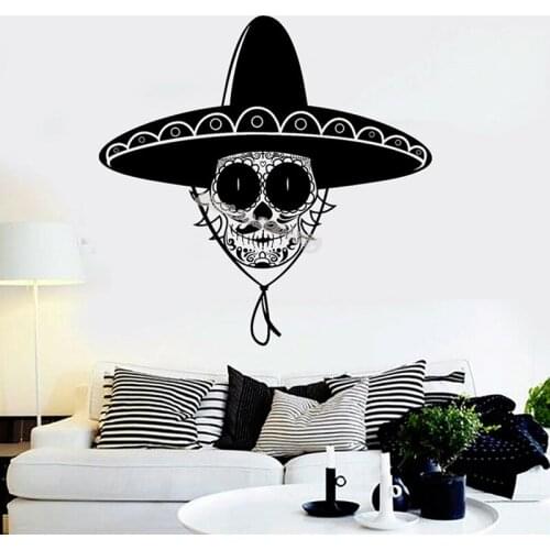 Skull Mexican wall Stickers hat Art Latin America Removable Wallpaper For child Teens Bedroom Mural EA191