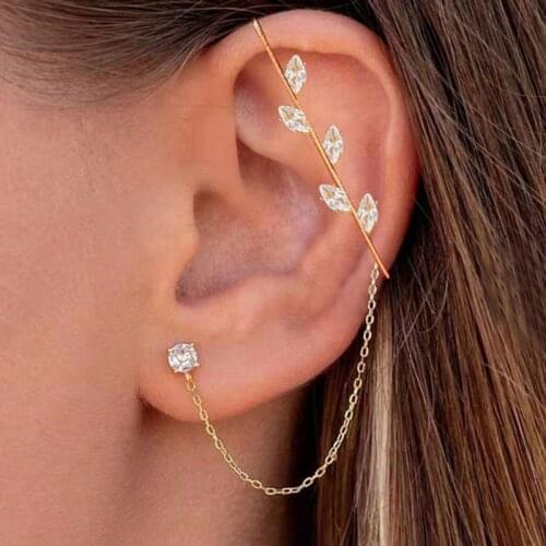 1Pcs Ear Wrap Crawler Hook Earring Crystal Stud Earrings For Woman Lightning Zirconia Climber Earrings Wedding Jewelry