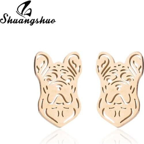 Shuangshuo New Arrival Stainless Steel Animal French Bulldog Earrings Elegant Pet Puppy Dog Stud Earrings Femme Pendientes Gift