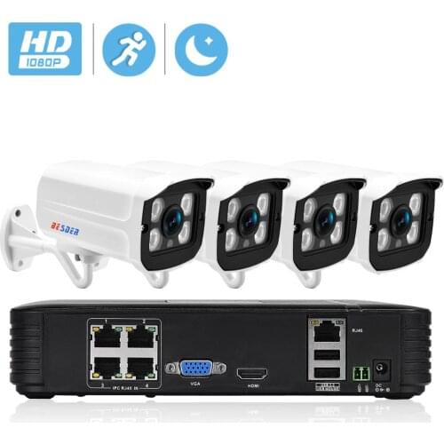 BESDER Full HD 1080P 4Channel CCTV System 4pcs 2MP Metal Outdoor IP Camera 4CH 1080P POE 15V NVR CCTV Kit HDMI P2P Email Alarm