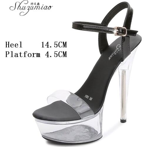 Rhinestone Transparent Crystal Womens Shoes 14CM Super High Heel Sandals Fine With Catwalk Sexy Nightclub Pole Dancing Shoes