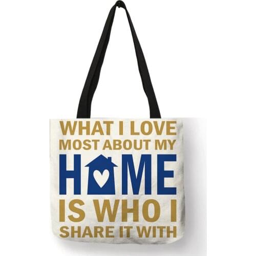 Large Capacity Linen Tote Bag Reusable Shopping Cloth Bag Love Home Series Women Beach Handbags Letter Calm Printed Shoulder Bag