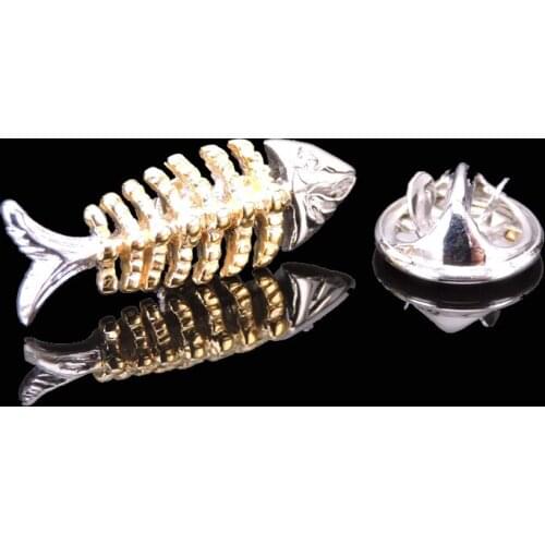 High quality gold fishbone Brooch brand new fashion jewelry mens and womens shirt clothing suit LAPEL BADGE PIN gift