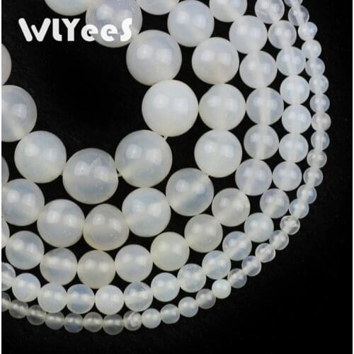 WLYeeS Factory price Natural White carnelian bead Stone Ball 4 6 8 10 12mm Round Loose Bead for Jewelry Necklace Making DIY 15"