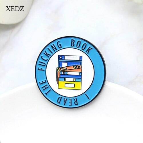 XEDZ 2021 New Arrival I READ THE BOOK Blue Round Book Enamel Pendant Cute Cartoon Library Learning Badge Jewelry Gift