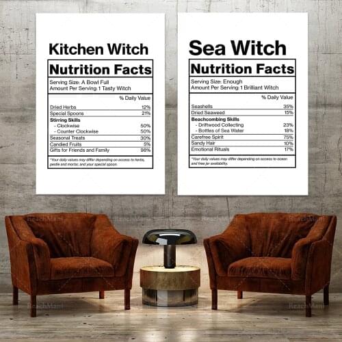 Funny Kitchen Witch Nutrition Facts Print, Pagan Wall Art, Witch’s Gift, Wiccan Decoration, Witch Wall Art Printed Poster