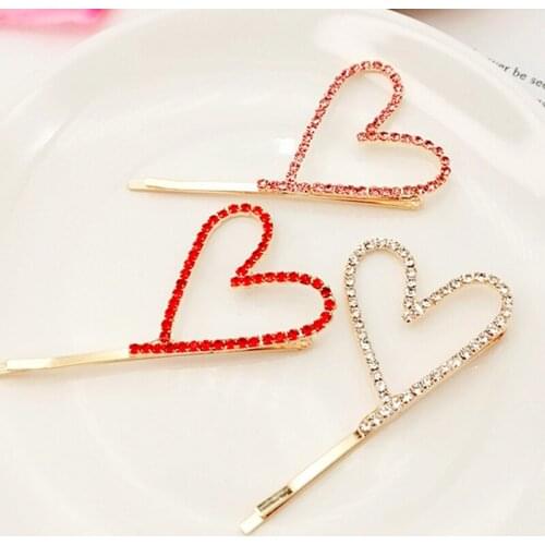 New Korean Version Of The Alloy Set Crystal Glass Hairpin Love Word Clip Edge Clip Ladies Adult Bangs Clip