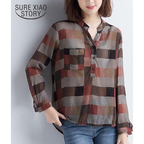 2021 Autumn New Fashion Vintage Loose Women Shirts Stripe Shirts Plaid Shirts Long Sleeve Plus Size 4XL Women Blouses 6439 50
