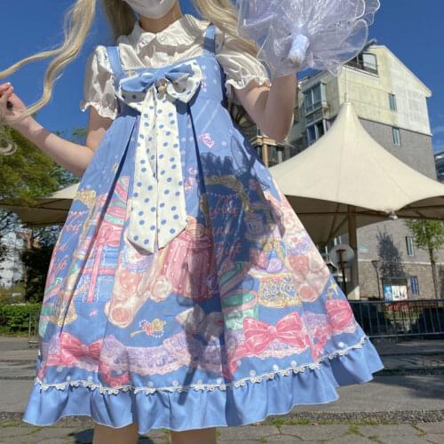 Blue Color JSK Lolita Dress Kawaii Tea Party Women Vintage Sweet Cute Japanese Bowknot Gothic Dresses Women Vestidos 2021