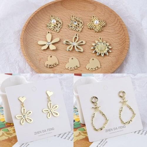 10pcs Alloy Electroplated color-preserving Pearl Diamond Set Leaves Five Petals Letter Lovely Diy Handmade Jewelry Material