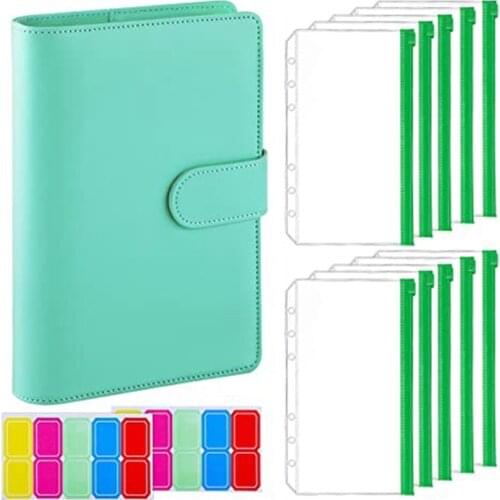 12-Piece A6 Binder Pocket with Notebook Cover, PU Leather Binder Cover, Bill Management, Card Storage