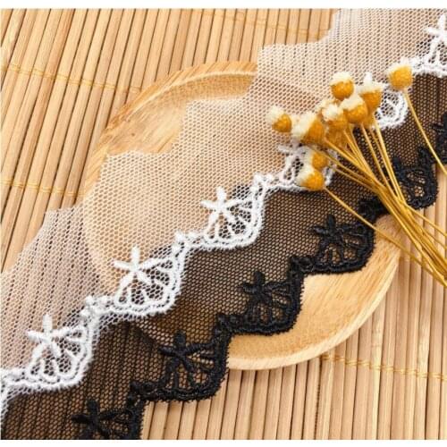 15 Yards Polyester Flower Lace Trims White Black Lace Ribbon DIY Necklace Ornaments Wedding Clothes Accessories 3cm