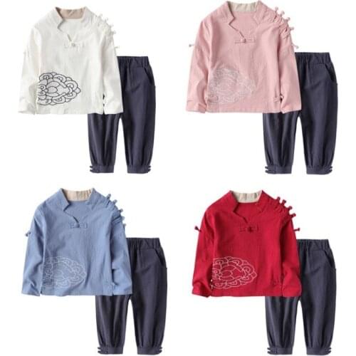 2pcs/set Chinatown Hanfu Kids Boys Girls kung fu Suit Chinese Cloud Traditional Costumes Clothing set Cotton Children Clothes