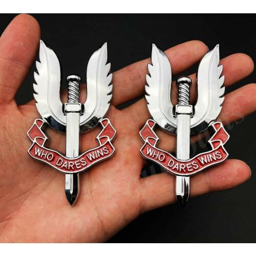2pcs Metal Chrome SAS Who Dares Wins Car Trunk Fender Emblem Badge Decal Sticker