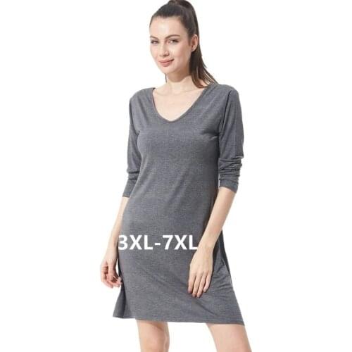 3XL-7XL Spring Summer Thin Dress Women Nightgowns Sexy Ladies Nightwear Modal Cotton Loose Plus Size Sleepwear Nightshirt