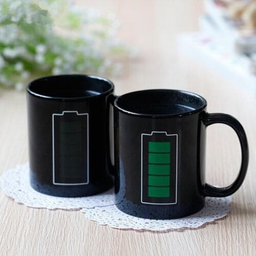 Battery Magic Mug Positive Energy Color Changing Cup Ceramic Discoloration Coffee Tea Milk Mugs Novelty Gifts