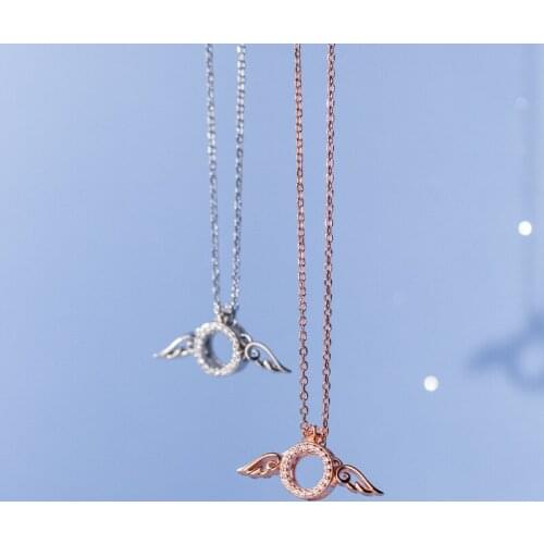 Fashion Pendants Wing Necklace 925 Sterling Silver Rose Gold Color Fine Women Jewelry On The Neck O Chain Chokers Girl