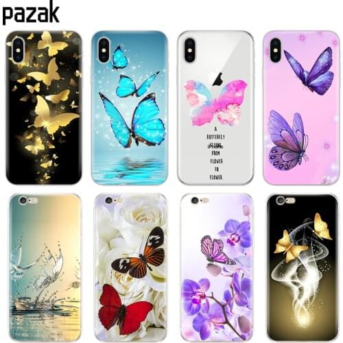 Silicone Cover Phone Case For Iphone 6 X 8 7 6s 5 5s SE 2020 Plus 10 XR XS 11 pro Max Case butterfly roses flower