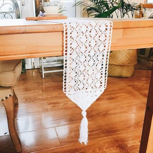 16x145/175/215cm beige/white cotton thread knitted table runner decorative romantic tablecloth table mat dinning room decor