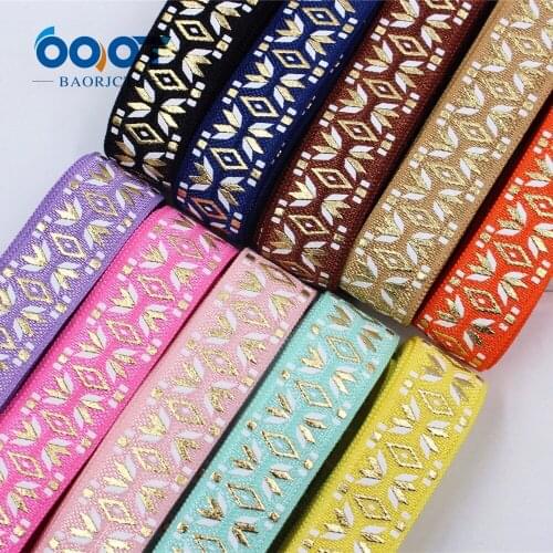 1612164 , 16MM Hot gold flowers Fold Over Elastic FOE , DIY handmade clothing accessories, headwear elastic band